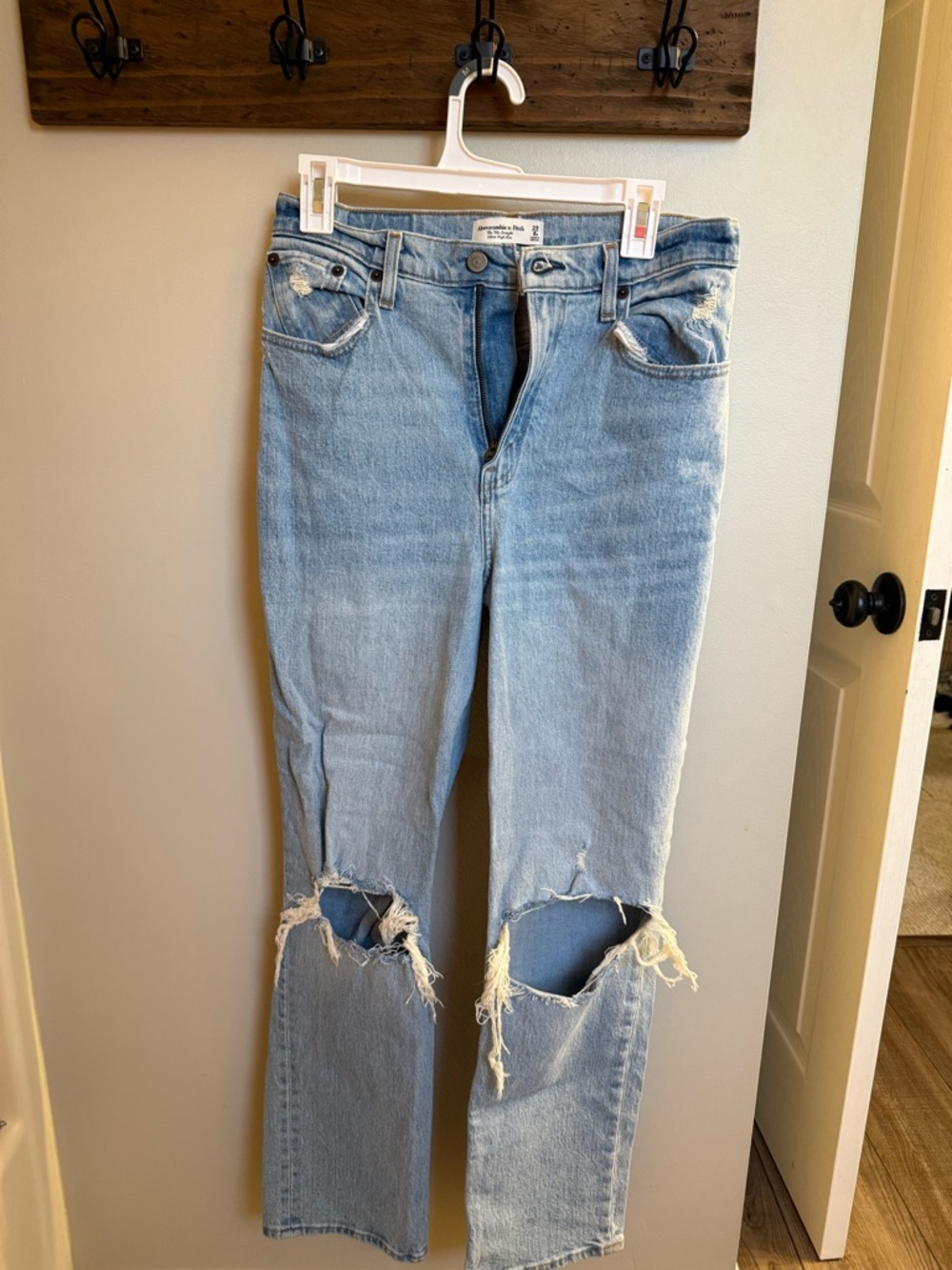 Abercrombie & Fitch Light Blue Straight-Leg Distressed Jeans